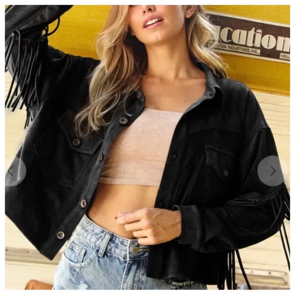 20 Absolutely fabulous Black Fringe Faux Suede Jackets