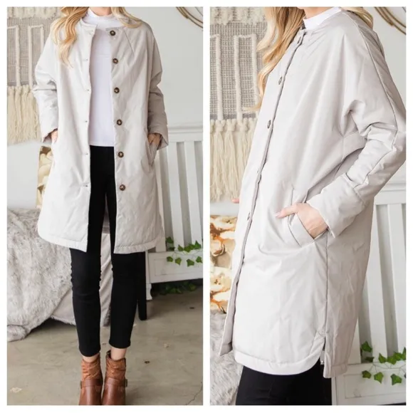 27 Fall Long Body Chic Button Down Nylon Coat