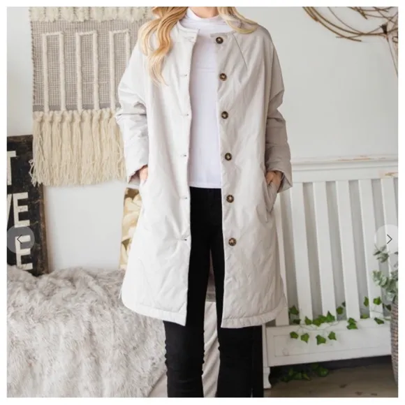 27 Fall Long Body Chic Button Down Nylon Coat