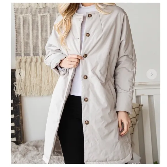 27 Fall Long Body Chic Button Down Nylon Coat