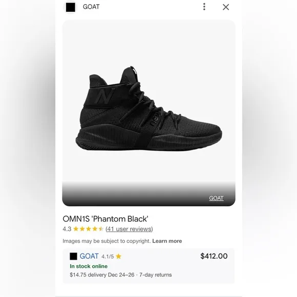 $400 deadstock New Balance OMNIS 'Phantom Black' size 9.5