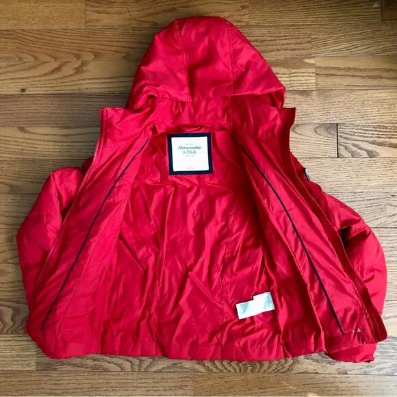 Abercrombie &amp; Fitch Down Hooded Puffer Jacket Cherry Red Women’s Size XS