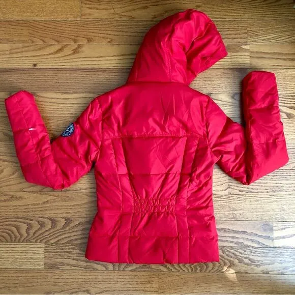 Abercrombie &amp; Fitch Down Hooded Puffer Jacket Cherry Red Women’s Size XS