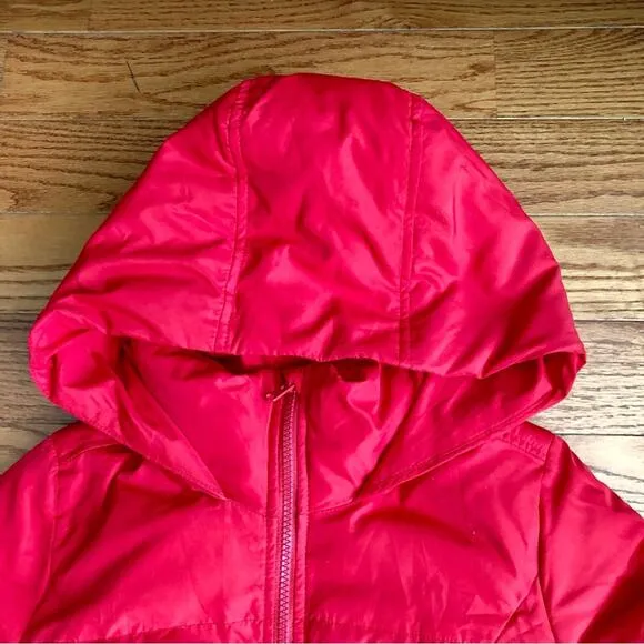 Abercrombie &amp; Fitch Down Hooded Puffer Jacket Cherry Red Women’s Size XS