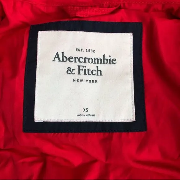 Abercrombie &amp; Fitch Down Hooded Puffer Jacket Cherry Red Women’s Size XS