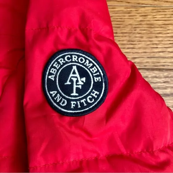 Abercrombie &amp; Fitch Down Hooded Puffer Jacket Cherry Red Women’s Size XS