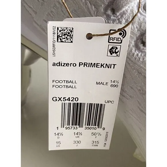 Adidas ADIZERO Primeknit Triple White Chrome Football Cleats GX5420 Men’s Sz 15