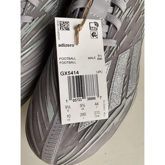 Adidas Adizero Silver Metallic Grey Football Cleats GX5414 Men's Sz 10 Check Pic