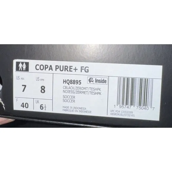 Adidas Copa Pure  FG Mens Leather Laceless Soccer Cleats Size 7 Black HQ8895