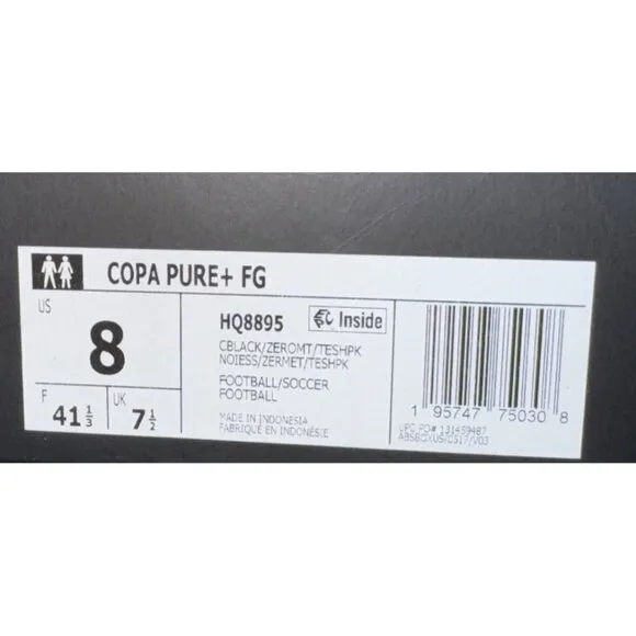 Adidas Copa Pure  FG Mens Leather Laceless Soccer Cleats Size 8 Black HQ8895