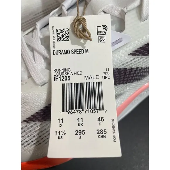 Adidas Duramo Speed M Mens Running Shoes 11.5 White&amp;Pink Lightweight Mesh Upper