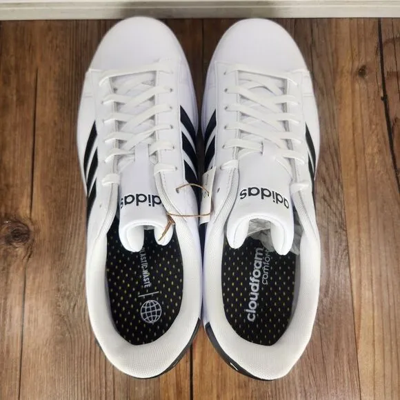 Adidas Grand Court 2.0 Mens 11 White Black Leather Tennis Sneakers Shoes GW9195