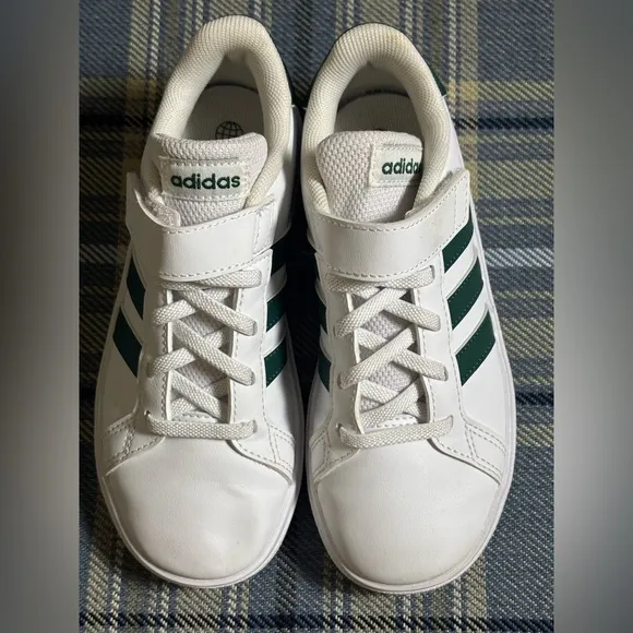 Adidas Grand Court Lace Up Shoes Cloud White and Collegiate Green