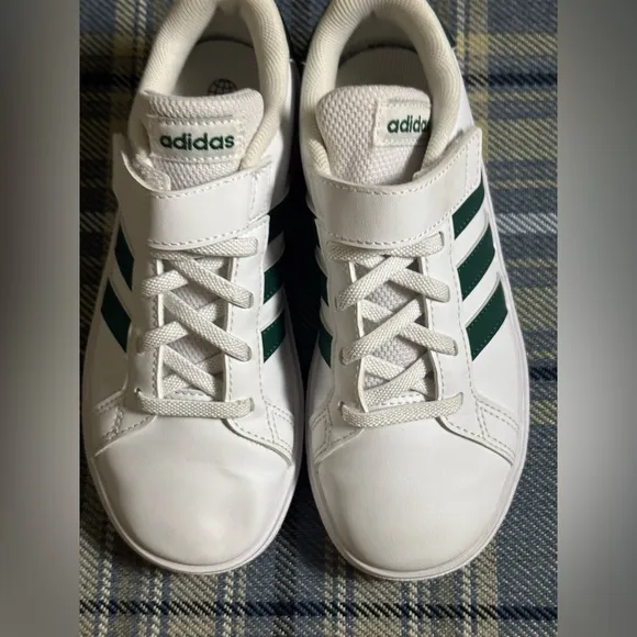 Adidas Grand Court Lace Up Shoes Cloud White and Collegiate Green