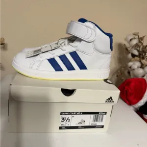 Adidas GRAND COURT MID SHOES KIDS White Velcro 3.5 size 3 1/2 NWT Tennis Unisex