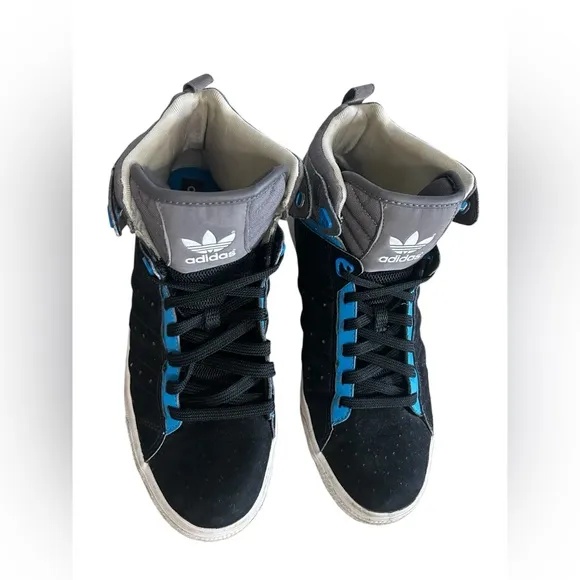 Adidas Hard Court Hi Mid Suede Trainers Shoes Black Blue Size 10