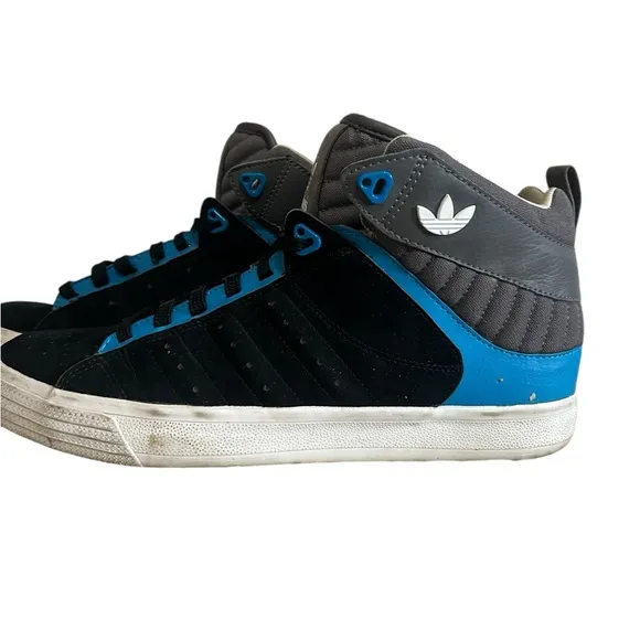 Adidas Hard Court Hi Mid Suede Trainers Shoes Black Blue Size 10