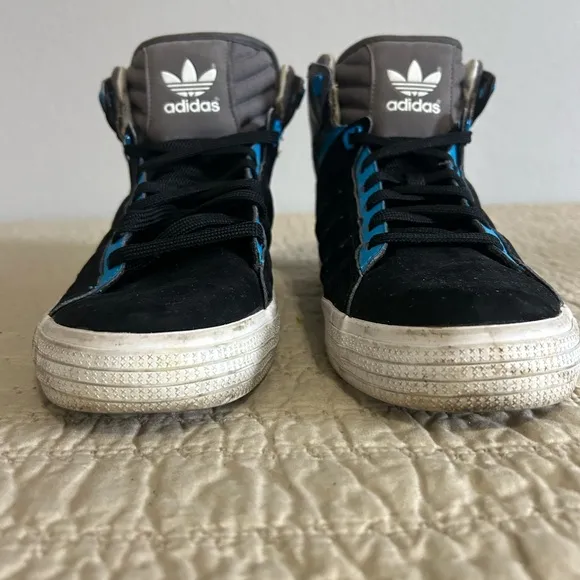 Adidas Hard Court Hi Mid Suede Trainers Shoes Black Blue Size 10