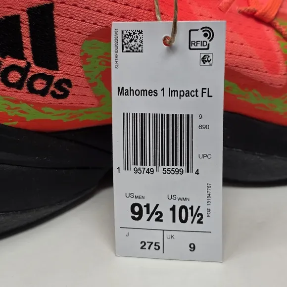 Adidas Mens Mahomes 1 Impact FLX Football Shoes IF4806 Solar Orange Size 9.5 New