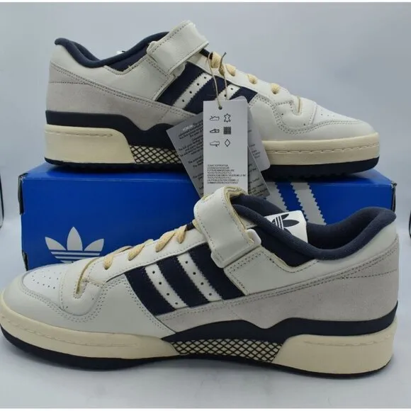 Adidas Mens Size 14 Forum 84 Low Off White Navy Blue Court Shoes Sneakers
