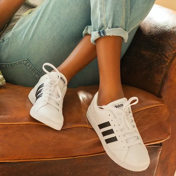 Adidas Neo Baseline M Leather Sneakers - White w/ Black Stripes