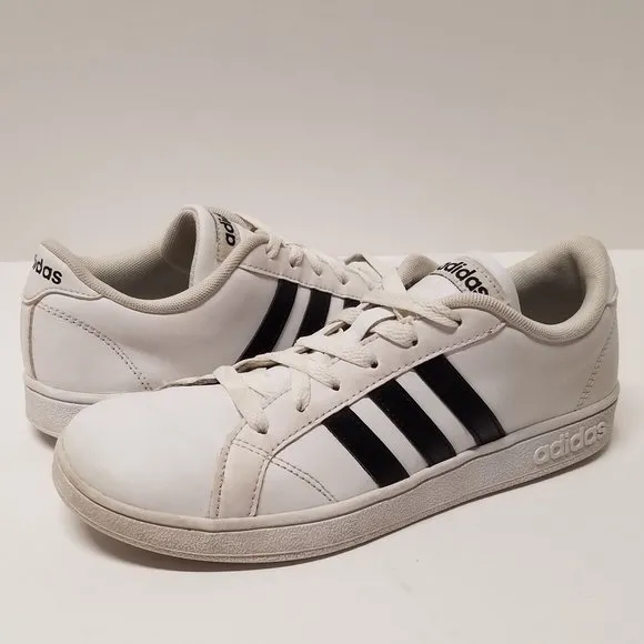 Adidas Neo Baseline M Leather Sneakers - White w/ Black Stripes
