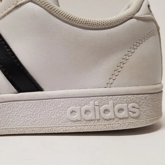 Adidas Neo Baseline M Leather Sneakers - White w/ Black Stripes