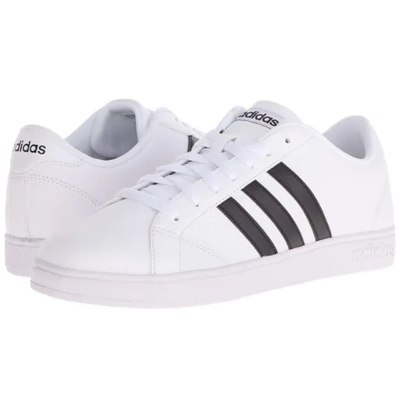 Adidas Neo Baseline M Leather Sneakers - White w/ Black Stripes