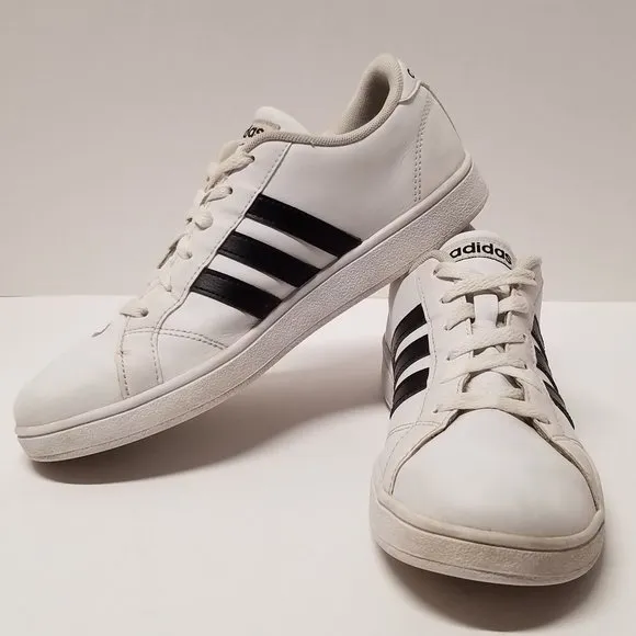 Adidas Neo Baseline M Leather Sneakers - White w/ Black Stripes