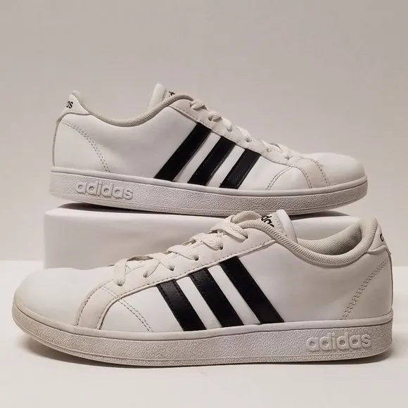 Adidas Neo Baseline M Leather Sneakers - White w/ Black Stripes
