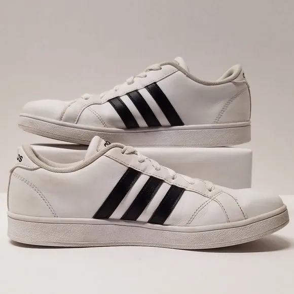 Adidas Neo Baseline M Leather Sneakers - White w/ Black Stripes