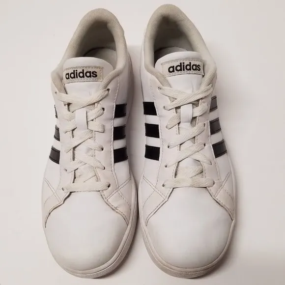 Adidas Neo Baseline M Leather Sneakers - White w/ Black Stripes