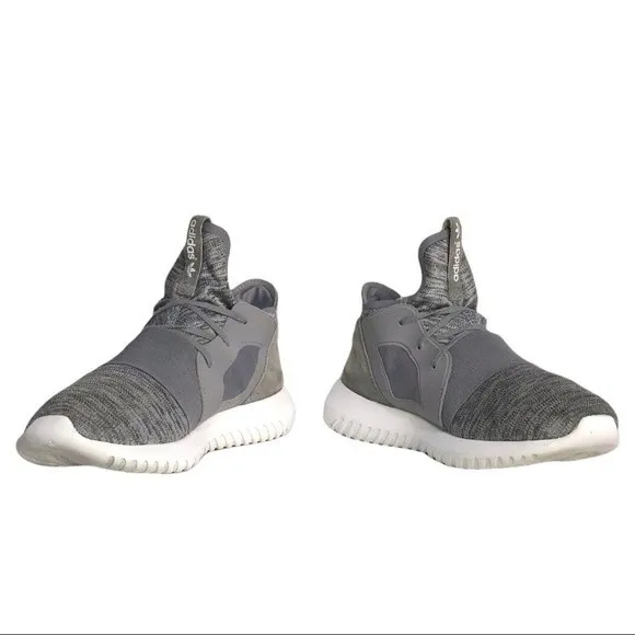 Adidas Originals Gray Marl Tubular Defiant Knit/Suede Marathon Running Sneakers