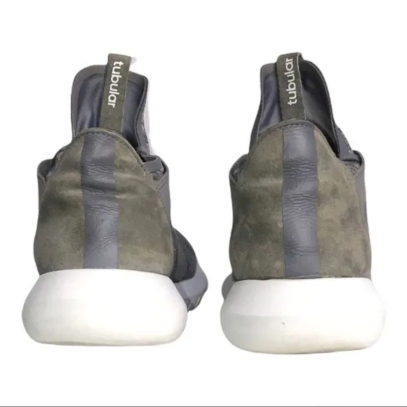 Adidas Originals Gray Marl Tubular Defiant Knit/Suede Marathon Running Sneakers