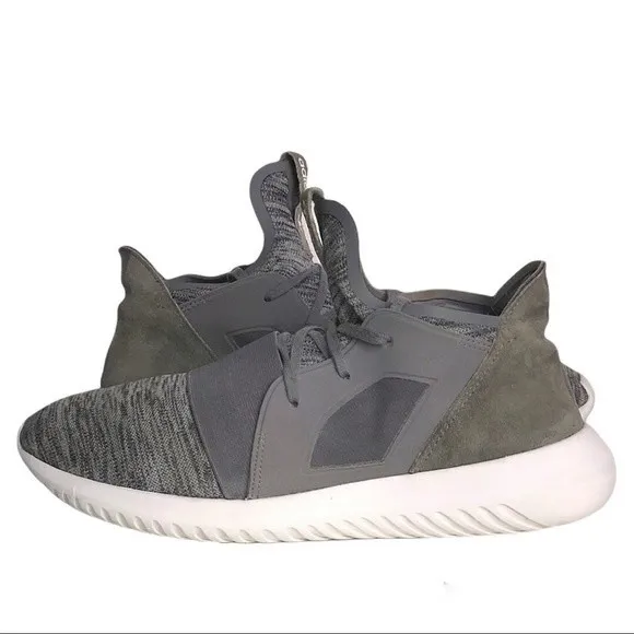 Adidas Originals Gray Marl Tubular Defiant Knit/Suede Marathon Running Sneakers