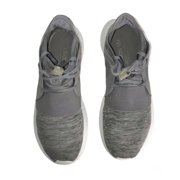 Adidas Originals Gray Marl Tubular Defiant Knit/Suede Marathon Running Sneakers