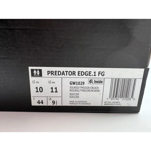 Adidas Predator Edge.1 FG Cleats Men's Soccer Shoes Solar Red GW1029 Size 10 NIB