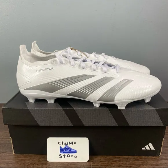 adidas Predator League FG Soccer Shoes White Silver IE2372 Men Sz