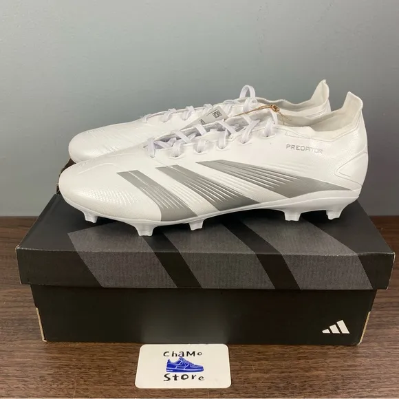 adidas Predator League FG Soccer Shoes White Silver IE2372 Men Sz