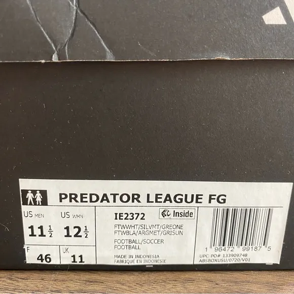 adidas Predator League FG Soccer Shoes White Silver IE2372 Men Sz