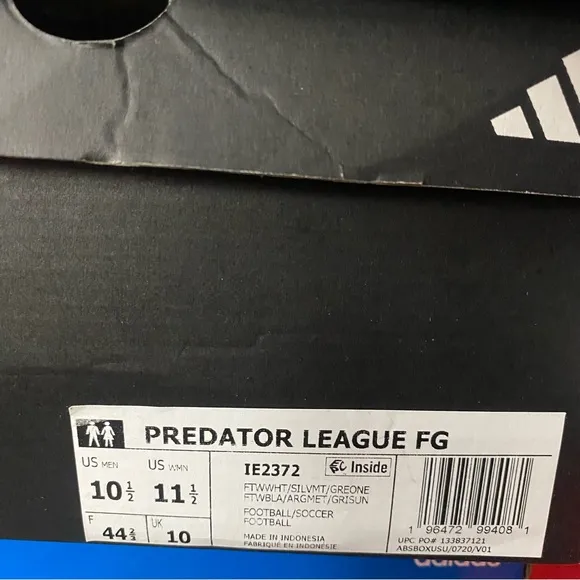 adidas Predator League FG Soccer Shoes White Silver IE2372 Men Sz