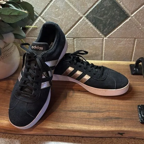 Adidas Shoes Mens 10 VL Court 2.0 Black Platinum Metallic Sneakers Low EE6784
