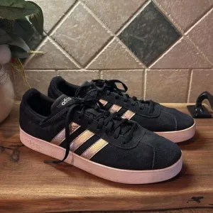 Adidas Shoes Mens 10 VL Court 2.0 Black Platinum Metallic Sneakers Low EE6784