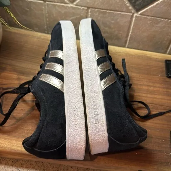 Adidas Shoes Mens 10 VL Court 2.0 Black Platinum Metallic Sneakers Low EE6784