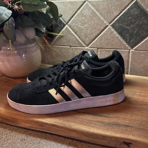 Adidas Shoes Mens 10 VL Court 2.0 Black Platinum Metallic Sneakers Low EE6784