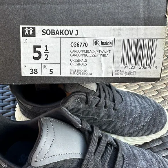 Adidas Sobakov J Kid's Athletic Shoes Carbon Core Black CG6770 Size 5.5