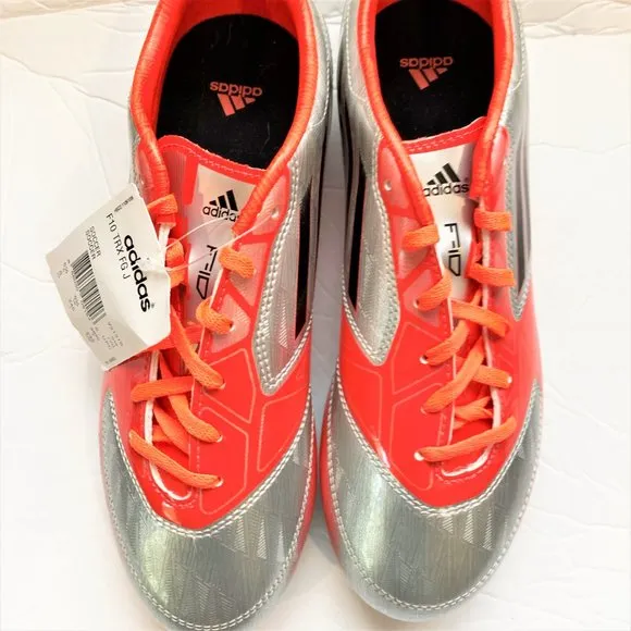 Adidas Soccer Cleats NWT  F10/F50 Youth 6 Women equivalent 7.5  Silver Orange