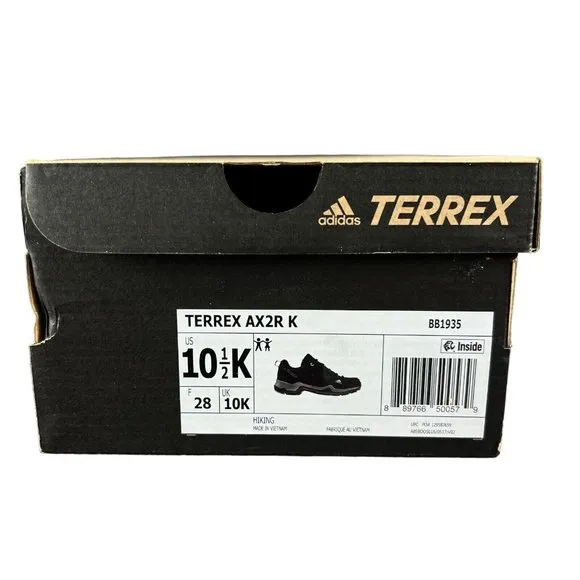 Adidas Terrex AX2R Black Vista Grey Trail Shoes BB1935 Youth Boy's Size 10.5 K
