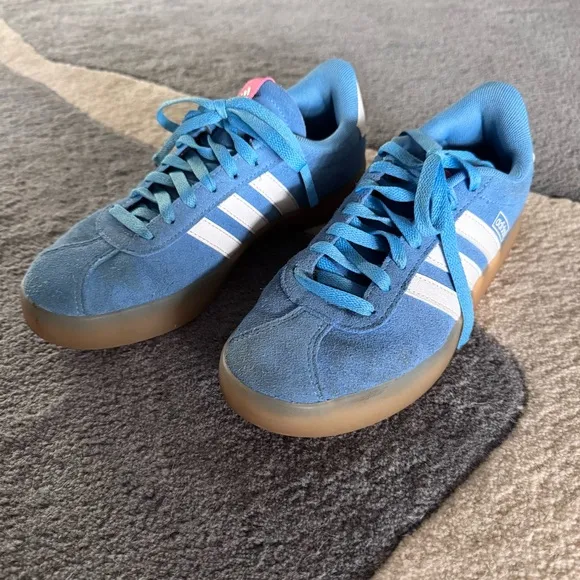 Adidas VL Court Baby Blue White Strip Tan Sole Sneakers Shoes Bright Spring 8