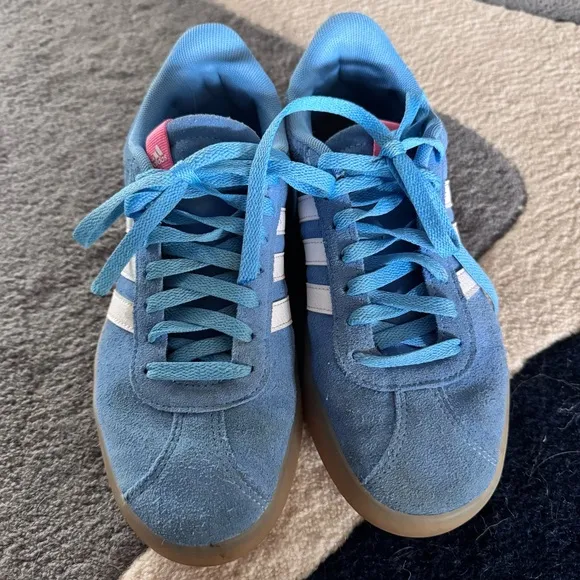Adidas VL Court Baby Blue White Strip Tan Sole Sneakers Shoes Bright Spring 8